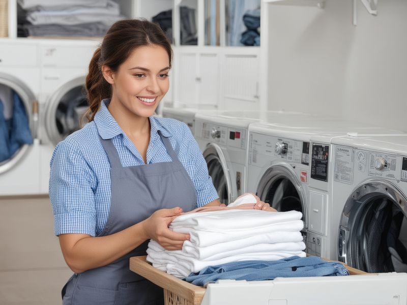 Professional laundry service with clean folded clothes