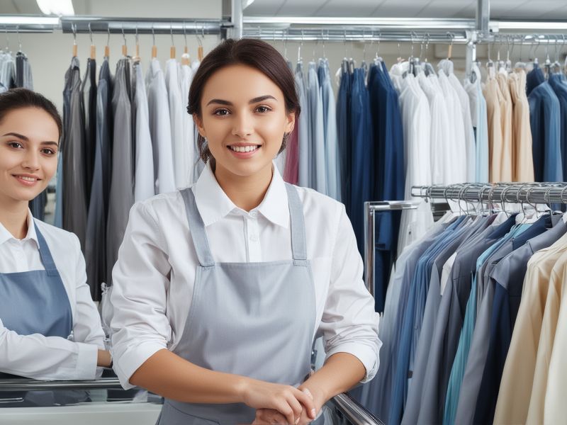 Quality control inspection of cleaned garments with professional attention to detail